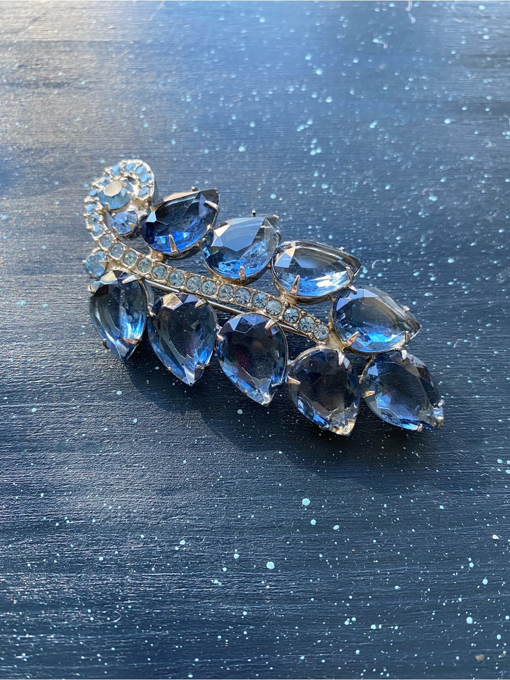 Verified Vintage DeLizza & Elster Juliana Blue Pear Leaf Brooch #6718